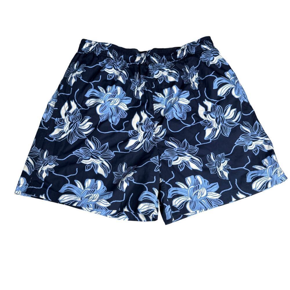 Daniel Cremieux Mens Large Swim Trunks Blue Floral Board Shorts Hidden Pocket